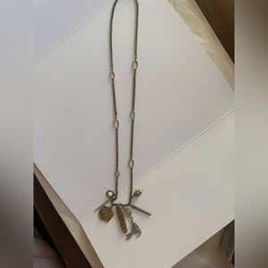 Lucky Brand Mixed Metals Long Charm Necklace, White, Clear, Rhinestone Charms